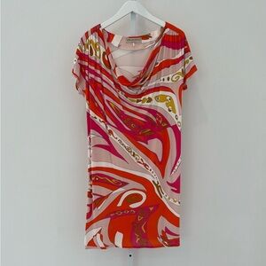 EMILIO PUCCI ORANGE MULTI PRINT BELTED DRESS MODEL 32RL92 SIZE IT 44 / US 10
